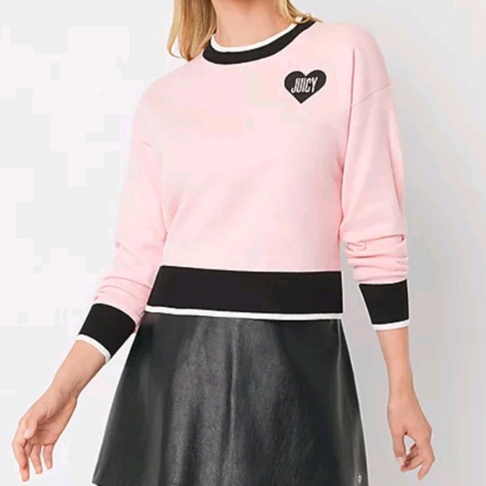 Juicy by Juicy Couture Flamingo Pink & Black Heart Logo Knit Sweater Size XS